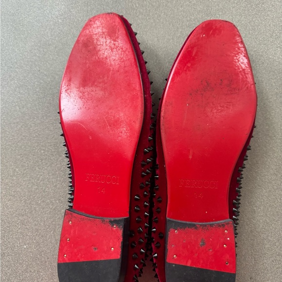 FERUCCI BURGUNDY VELVET BLACK SPIKES SLIPPERS  LOAFER SIZE 14 PROM WEDDING SHOES - Picture 3 of 4